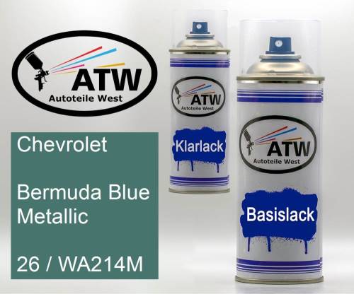 Chevrolet, Bermuda Blue Metallic, 26 / WA214M: 400ml Sprühdose + 400ml Klarlack - Set, von ATW Autoteile West.